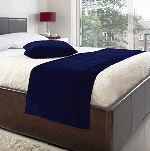 Will And Weaves Velvet Bed Runner Set | Scarf | Throw | With 2 Cushion Cover (Navy Blue,19.6" X 94.5"+ Cushion Covers 22" X 22") Wedding Bedding 100% Customization Available #TOP8
