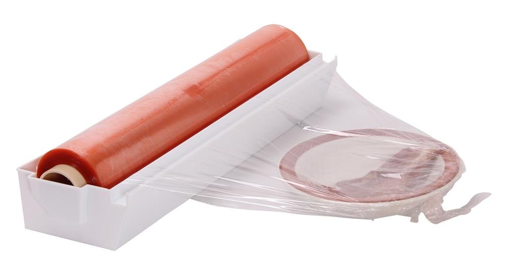 QUALITE PRO - Kit dévidoir avec deux rouleaux de film alimentaire étirable 450mm x 500m