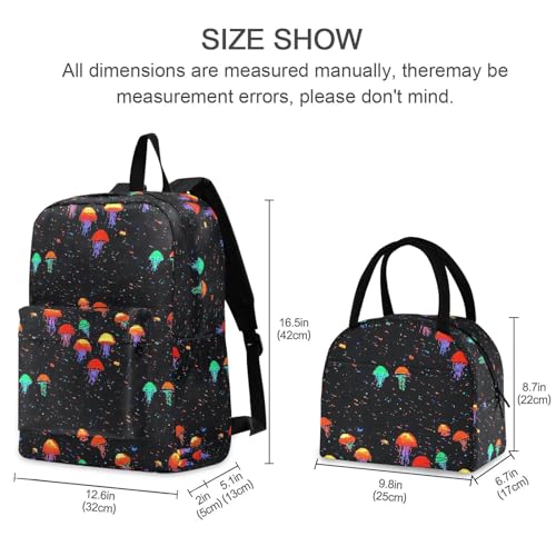 Backpack Lunch Box Set Large Capacity Travel Backpacks and Insulated Lunch Bag for Commute Hiking Picnic Game Jellyfish Print2