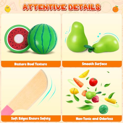 Pourbibi Kinderküche Spielküche Zubehör, Montessori Spielzeug ab 1 2 3 Jahre, Küchenspielzeug Holz für Kinder, Obst Holzspielzeug für Baby Mädchen Jungen Lernspielzeug Rollenspiele Geschenk