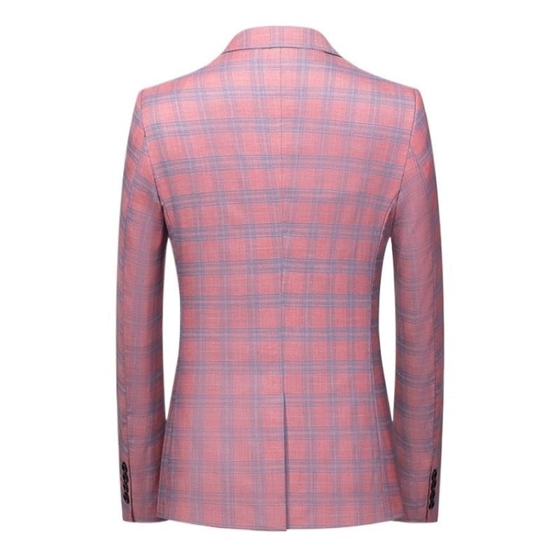 Men's Plaid Casual Blazer One Button Notch Lapel Sport Coat Lightweight Business Suit Jacket(Red,XX-Large)2