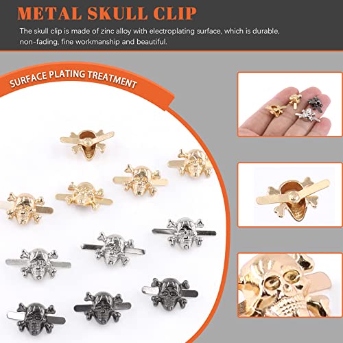 Tanstic 30Pcs 13X15Mm 3 Colors Skull Prong Studs Skull Nailhead Studs Skull Head Bone Carving Craft Ghost Head Rivets For Purse Bag Leather Handbag (Gold/Silver/Gun Black) #TOP2