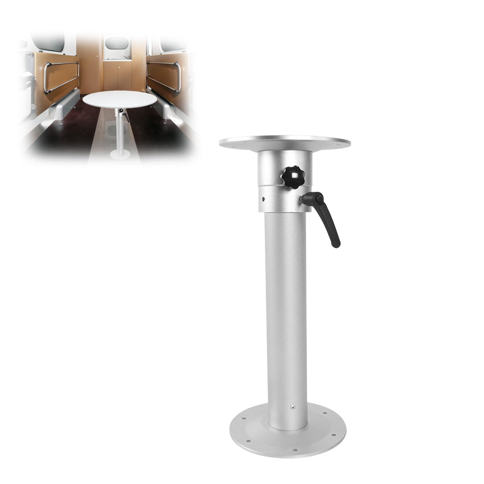 Socle de table réglable avec poignée économe en main-d'œuvre, réglable de 455 à 740 mm, kit de base de table en alliage d'aluminium rotatif à 360 degrés pour camping-car, caravane, bateau, yacht