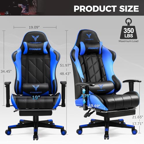 Gaming Chair with 3D Adjustable Armrests, Cow Print Design, Ergonomic Office Chair with High Back, Computer Chair with Footrest,Comfy Diamond Stitching Sest, Game Chair for Adults