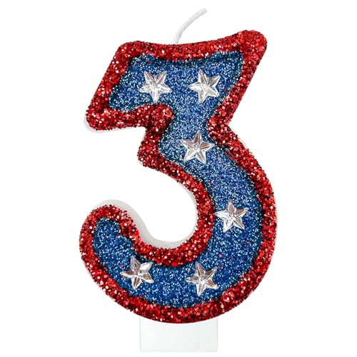 laackys red and Blue Sequined Number Candles American Flag Birthday Number Candles Suitable for Independence Day and Captain America Party Supplies (3)
