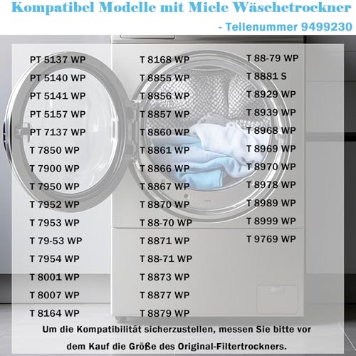 9499230 Trockner Filter Ersatz für Miele Edition 111 T8860WP T8861WP T8873WP Wärmepumpentrockner Schwammfilter Fein-Grob 220 x 130 x 30mm Sockelfilter Ersatzteile Ersatzfilter (4 Stück)