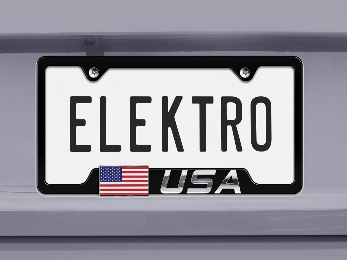 Elektroplate Patriotic USA American Flag Black All-Metal Open Corner Premium 3D License Plate Frame Tag Holder for Cars/SUVs/Trucks Weather-Proof Automotive Accessory