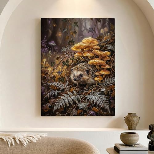 Lienzo decorativo de erizo otoñal y arte de la naturaleza para casa