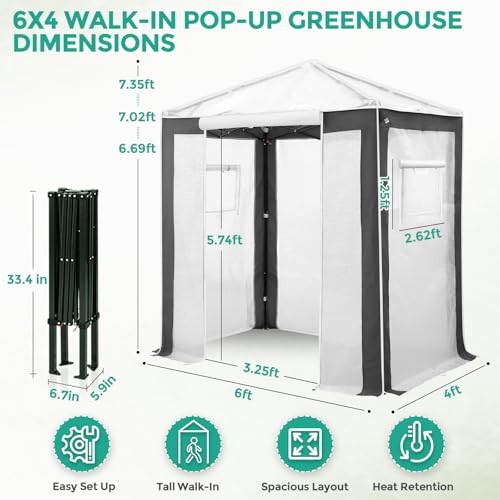 Image of EAGLE PEAK 6x4 Walk in Pop Up Greenhouse, Gray /White