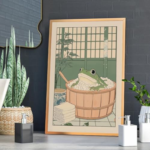 Affiche grenouille japonaise vintage pour égayer une salle de bain triste