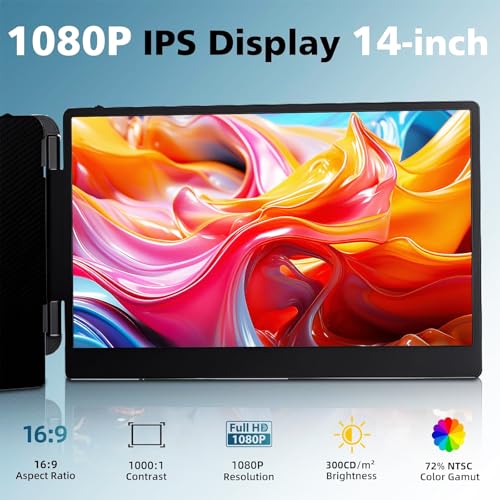 Image of ROYY Laptop Screen Extender Double Monitor - 14 inch 1080P Portable Monitor FHD Attachment Extra Screen Compatible with Windows Mac Dex Chrome Travel Work Fits 13-17 inch Laptops