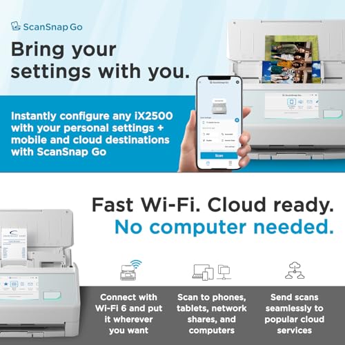 Image of ScanSnap iX2500 Wireless or USB High-Speed Cloud Enabled Document, Photo & Receipt Scanner with Large 5 inch Touchscreen and 100 Page Auto Document Feeder for Mac or PC, White