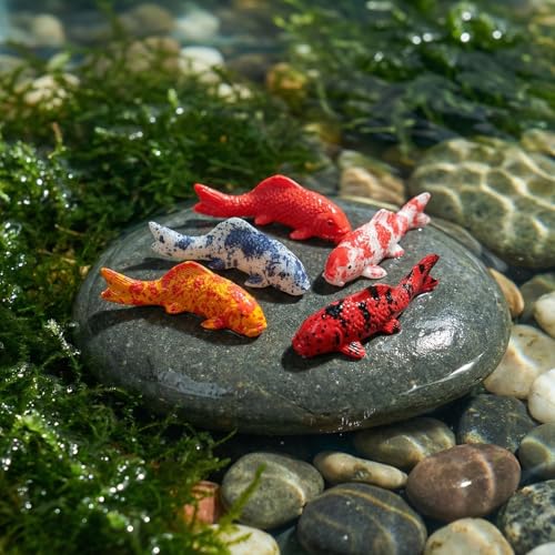Image of Veemoon 5 Pcs Resin Fake Fish, 2.16 Inch Mini Aquarium Ornament, Artificial Goldfish Figurines Decor Glass Terrarium Fish Tank Ocean Landscape
