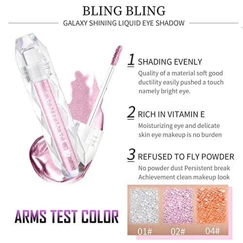 2 Pack Diamond Liquid Glitter Eyeshadow,Long Lasting Shimmer And Glow Eye Shadow,Mermaid Eye Shadow,Starry Sequins Eyeliner Pen,Highlighter Glitter Makeup(Silver,Pink,Bronze Gold) (01#Silver+02#Pink) #TOP3