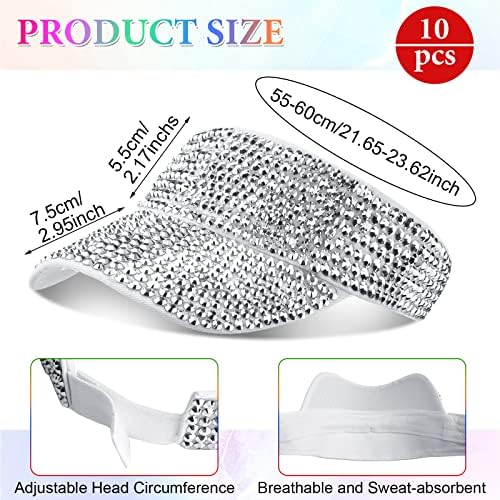 Yahenda 10 Pcs Bling Visors Glitter Visor with Rhinestones Sport Sun Visor Colorful Hats