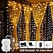 Juhefa Curtain Lights,USB Powered Fairy Lights String,IP64 Waterproof & 8 Modes Twinkle Lights for Parties, Bedroom Wedding,Valentines' Day Wall Decorations (300 LEDs,9.8x9.8Ft, Warm White)