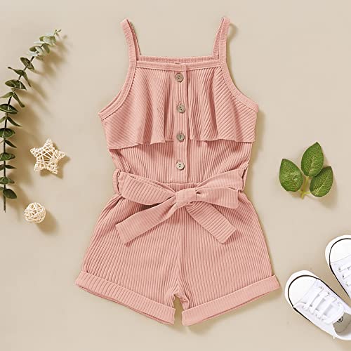 4T Little Girls Summer Outfits Toddler Girl Clothes Cute Baby Short Sleeveless Clothing Summer Outfits Cute Halter Romper One-Piece Jumpsuit Bodysuit Outfit Set Summer Clothes Set Pink 4-5T/120Cm #TOP1