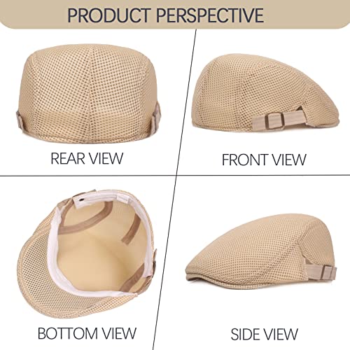 Outink Mesh Newsboy Hat For Men Summer Adjustable Ivy Gatsby Cabbie Driving Hunting Hat (4Pack-Black+Dark Grey+Navy+Khaki) #TOP3