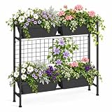OYEAL Raised Garden Beds Outdoor with Legs 32" Tall Herb Garden Planters Box Raised Flower Beds for Gardening, Vertical Privacy Planter with Trellis for Patio, Porch, Backyard, Balcony, Grey