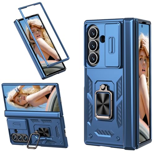 Ysnzaq Funda para Samsung Galaxy Z Fold 7 5G con Cubierta de Cámara Deslizante, Protección Grado Militar Hard PC + TPU Antigolpes con Anillo Soporte Bumper Carcasa para Samsung Z Fold7-RJ Blue