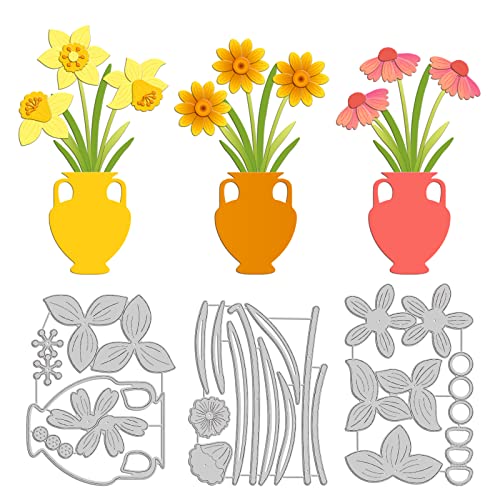 ORIGACH 3 Style Flower Metal Cutting Dies for Card Making 3D Floral Metal Die Cuts Bouquet Vase Embossing Stencils Paper Dies for DIY Scrapbooking Decorative Album Photo Decor Crafts Supplies