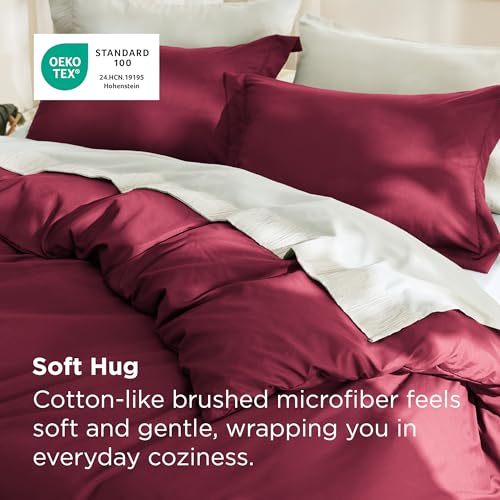 Image of Bedsure Duvet Cover Queen Size, Soft Double Brushed Bedding Set, 3Pcs, Red | For Kids & Adults, 90 inchx90 inch Comforter Cover, Hotel Luxury, All Season, Breathable, Easy Care, Lightweight, Zipper Closure