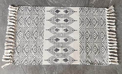 Teppich mit Quasten ca. 60 x 110cm Waschbar Vintage Teppich mit Fransen Boho Geometrischer bedruckte Teppiche Läufer Flur Teppich für Waschküche Flur Badezimmer Wohnzimmer Schlafzimmer (Muster Uni) Cover