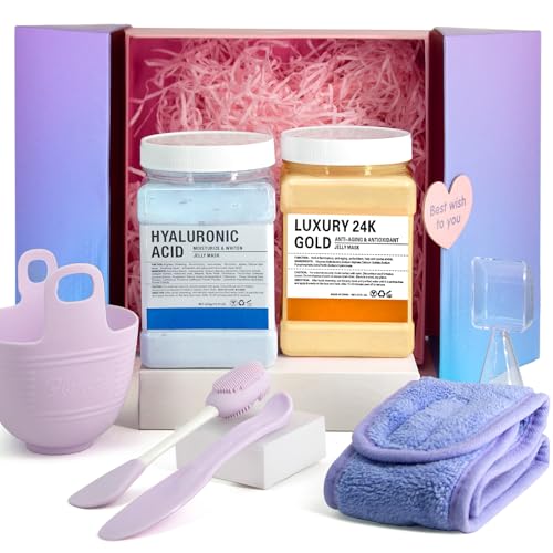 Ouhans Juego de máscaras de gelatina con ácido hialurónico para tratamientos faciales profesionales, máscara de gelatina Hydro Jelly 24K G