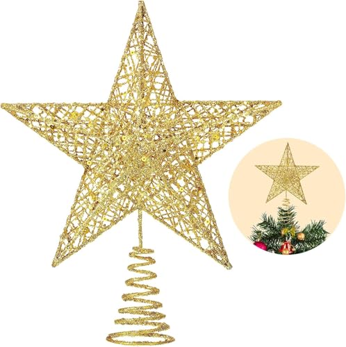 DTYDECLE Weihnachten Topper Stern, Glitzer Baumspitze Goldene Stern...