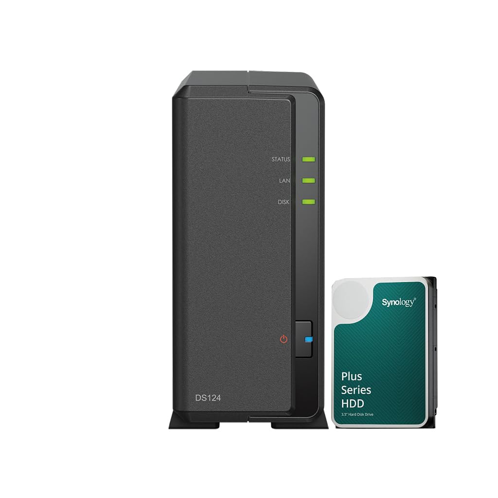 Synology DS124 NAS-Bundle 1 GB mit 1 Synology Festplatte 12 TB HAT3300, unmontiert, Schwarz