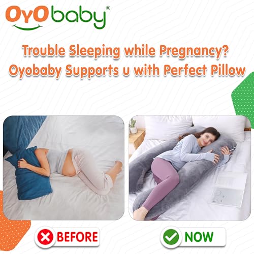 Image of OYO BABY Cooling Pregnancy Pillows, U Shaped Silky Maternity Pillow for Pregnant Women, Pregnancy Body Pillow for Sleeping, Back Pain Relief and Pregnant Legs, HIPS, Belly Support (Grey)