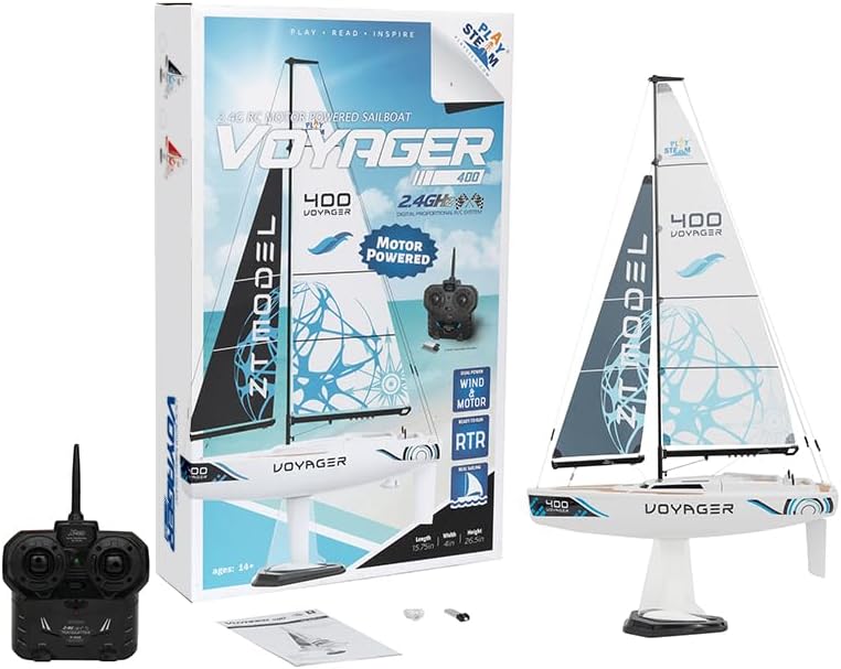Voyager 400 2.4GHz RC Motor Powered Sailboat in Blue - 26" Tall