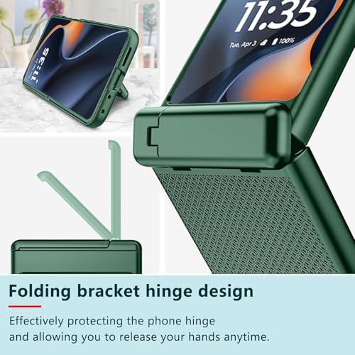 Image of Kapa Textured Grip with Stand Hinge Protection Back Cover for Moto Razr 60 /50 | with [Inbuilt Glass] Full Body Shockproof Hard Back Case (Green)