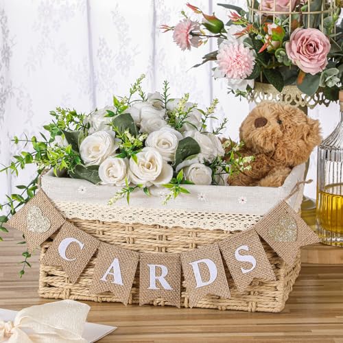 Image of Yaomiao Mini Cards Sign Banner for Card Box Wedding Themed Hanging Banner Decor Party Decoration for Birthday for Basket Table Greeting Photo Props Table Decor, Basket Not Included(Classic,Linen)
