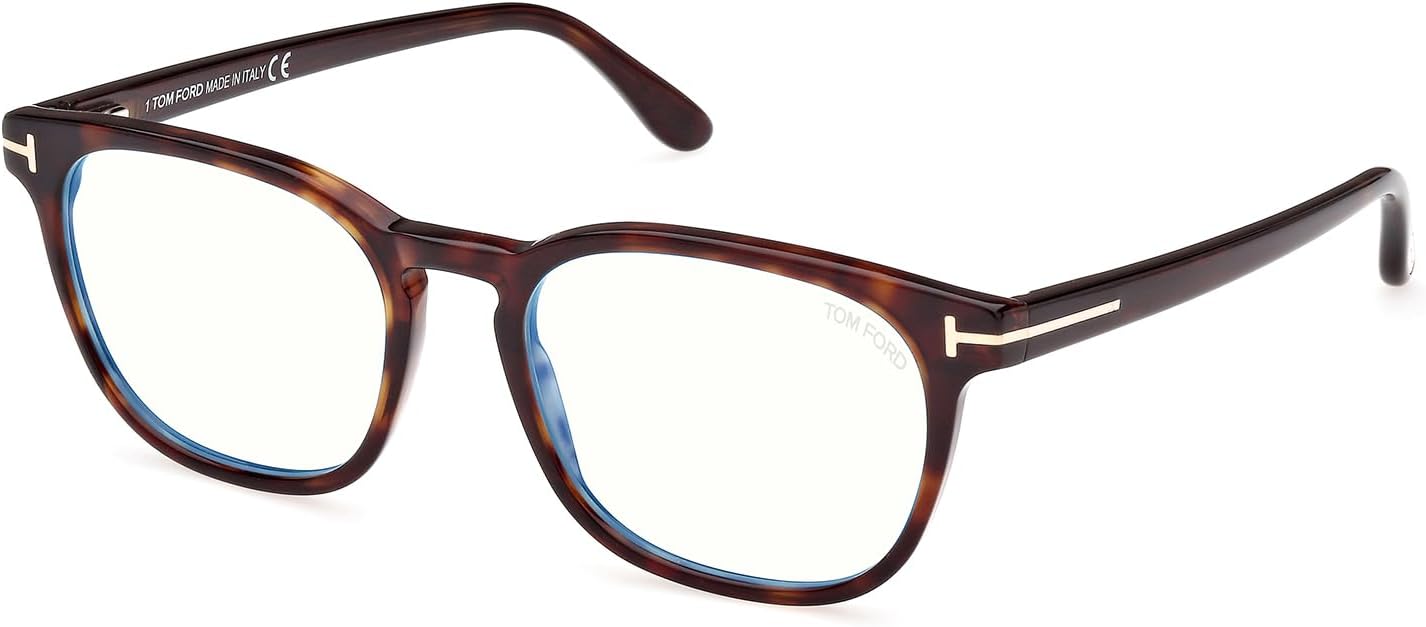 Tom Ford Eyeglasses FT 5868 -B 052 Shiny Dark Havana, t Logo, Eco/Blue Block