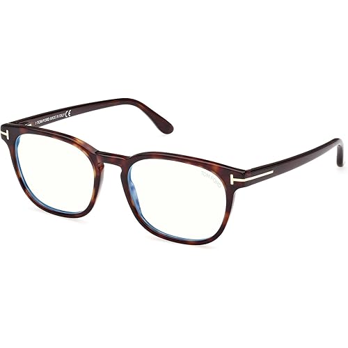 Tom Ford Eyeglasses FT 5868 -B 052 Shiny Dark Havana, t Logo, Eco/Blue Block