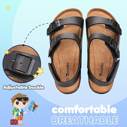 Image of Torotto Toddler Kids Sandals Boys Girls Cork Footbed Sandals with Adjustable Buckle Casual Slides Open Toes Flat