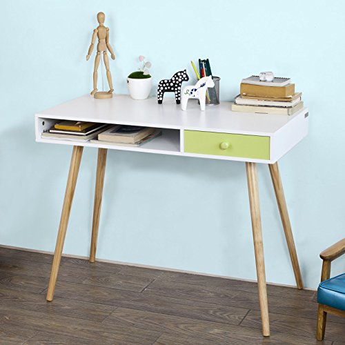 Haotian FWT24-W, White Home Office Table Desk, Computer Desk, Writing Desk, Computer Workstation with 1 Drawer