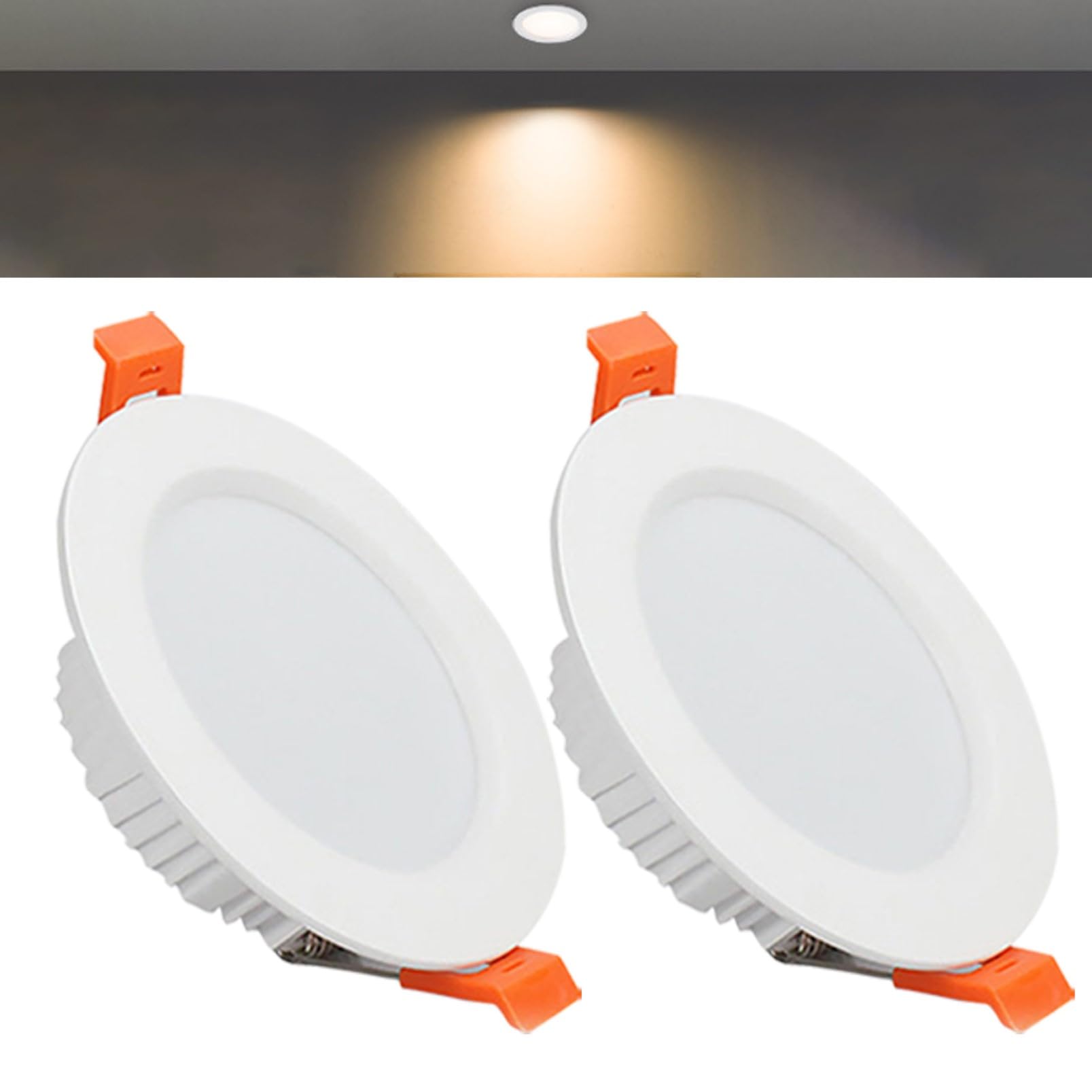 TTiiLoe 12W Round LED Recessed Ceiling Spotlights, 3000K Warm White Ultra Slim Panel Ceiling Light, Cut Φ110-130mm, AC110-240V Downlights for Hallway Stairwell Showroom, 2 Pack