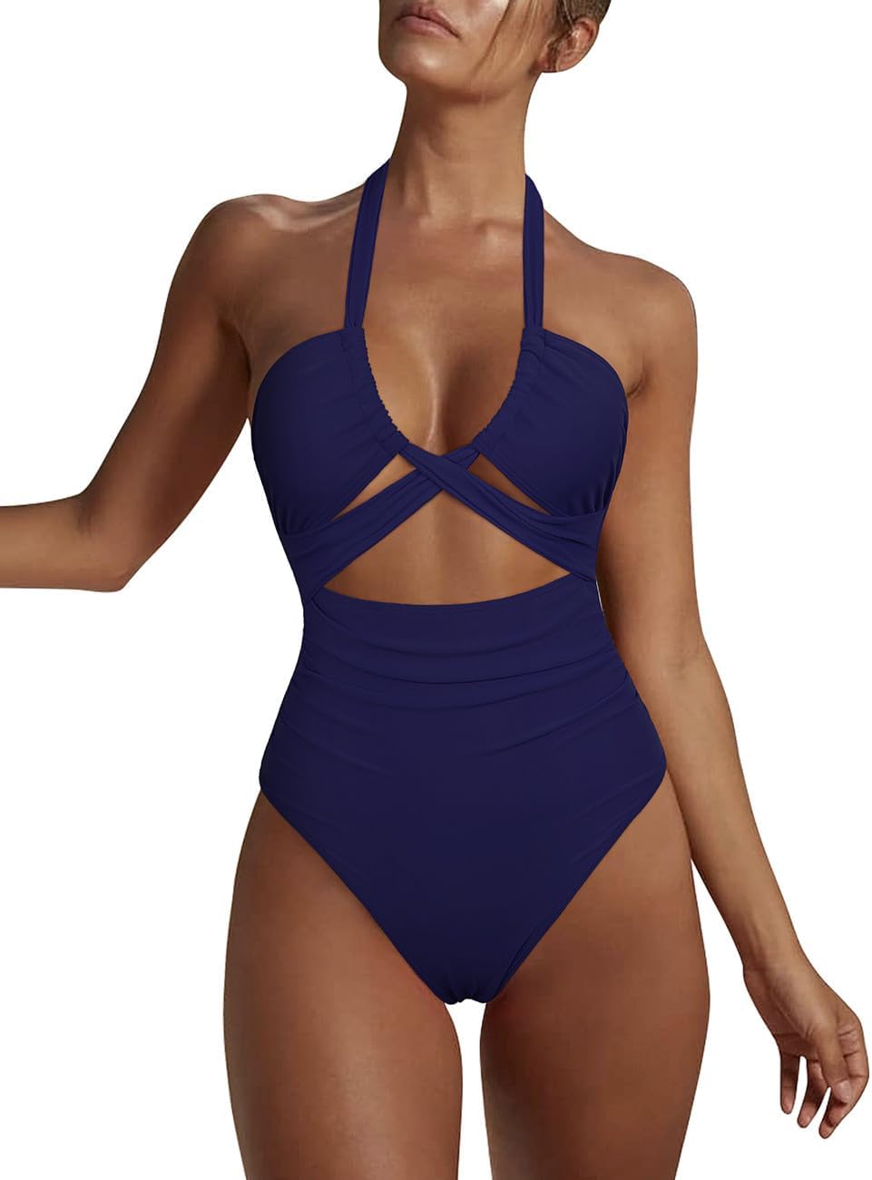 Hilor Women's One Piece Swimsuit Sexy Cutout Halter Bathing Suits Crossover High Cut Monokini Swimwear - Image 2
