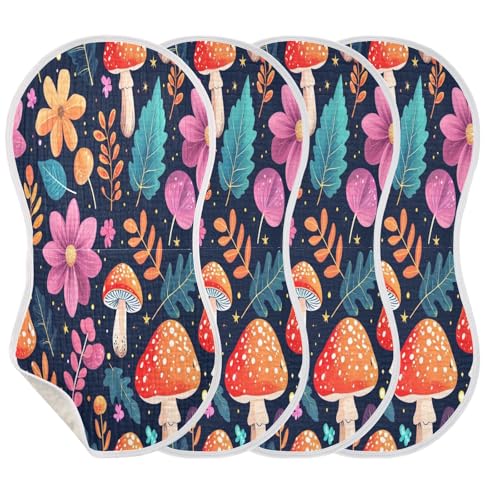 Flowers and Mushrooms Burp Cloths Cotton Baby Washcloths,Large 22x11in Burping Cloth Absorbent and Soft for Newborn Baby Boys and Girls,1 Pack3
