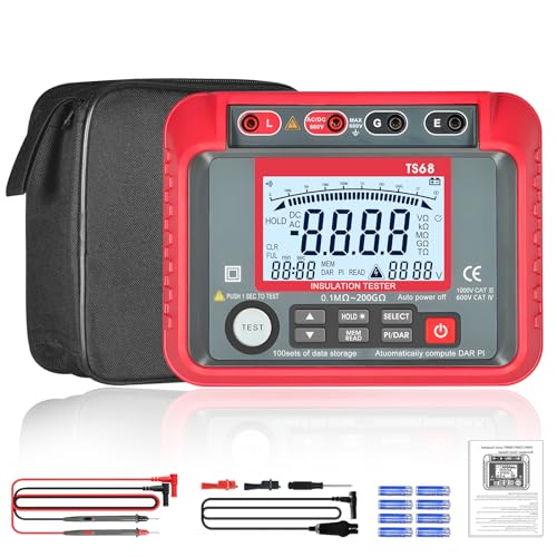 Megohmmetro Digitale 2500V Tester Isolamento, AIOMEST Megohmetro 200GΩ con PI/DAR Test, Registrazione Dati, CAT IV 1000V, Misuratore Tensione AC/DC 600V per Manutenzione Elettrica TS68
