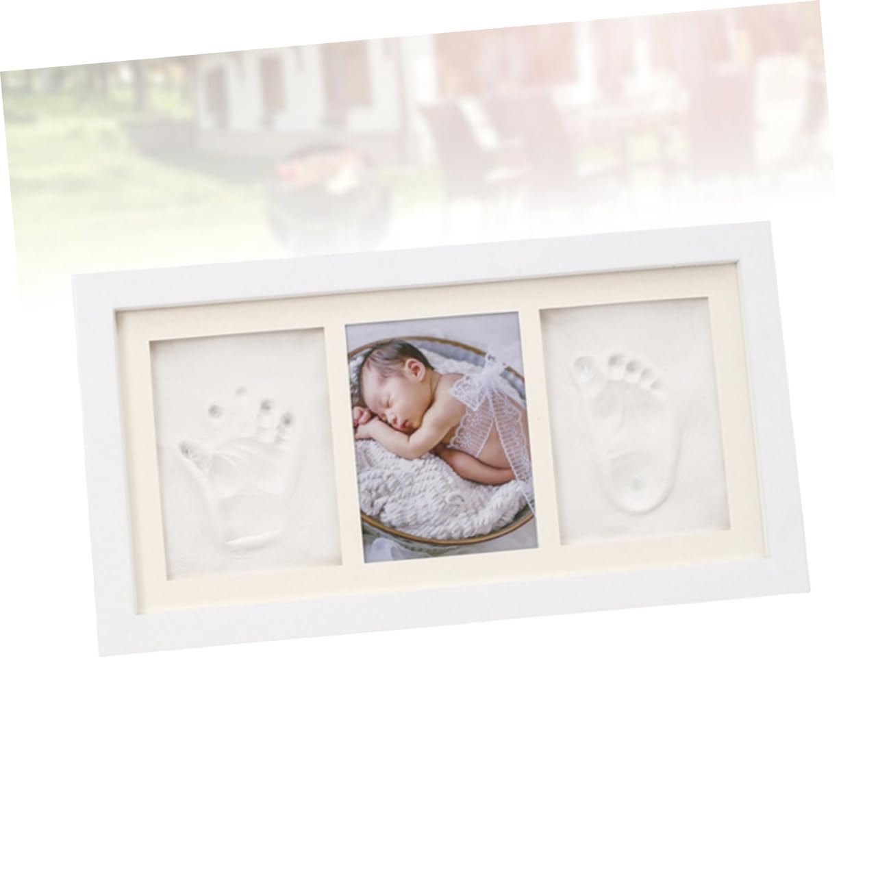 Abaodam Cornice Impronte Mani e Piedi per Bebè, Legno Bianco Tampone Bianco, Idea Regalo Delicata per Salotto e Camera