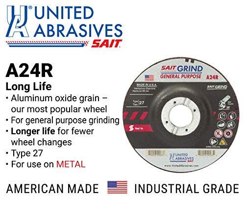 United Abrasives-Sait 20090 A24R General Purpose/Long Life Grinding Wheel (Type 27/Depressed Center) 9" X 1/4" X 7/8", 25-Pack #TOP1