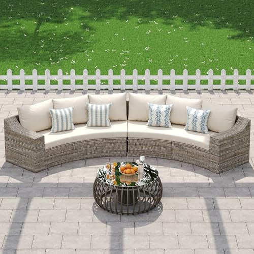 LUXOAK 6-Piece Wicker Patio Furniture Set, Curved Half-Moon Outdoor Sectional