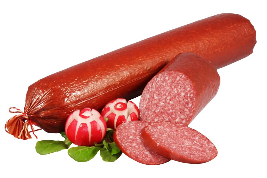 Landmetzger Schiessl's » Pizzasalami « 750g | Naturreifeverfahren | Mild gewürzt und kaltgeräuchert über Buchenholzrauch | Mittelgrobe Rohwurst aus Schweinefleisch, Rindfleisch und Schweinespeck