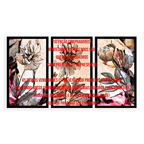 Kit 3 Quadros Decorativos Grandes Flores Pintura Vintage