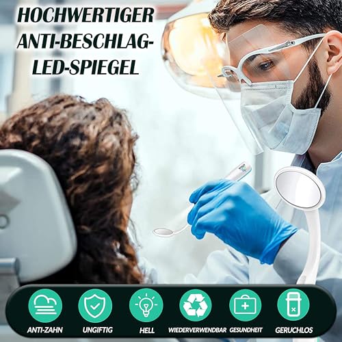 ARSUK Mundspiegel mit licht- Zahnspiegel mit licht- beschlagfrei, Zahninspektion, Zahnarzt-LED-Spiegel, Mund- und Mundpflege, 5,90 Zoll (15 cm), Blau und Grün, 2 Stück