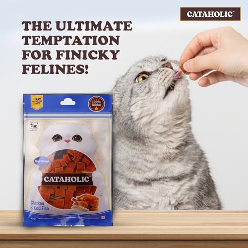 Image of Cataholic Cube Chicken and Codfish 50g - Soft Chewy Cat Treats with Real Meat & Fish High Protein, Grain-Free, Healthy Snack (Pack of 5)