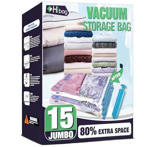 Image of 15 Jumbo Vacuum Storage Bags for Bedding, Vacuum Seal Bags for Clothing | Extra Large XL, Airtight Triple Seal, Save 80% Space, Hand Pump, Work with Vacuum, Double Zip, Reusable, Easy to Use